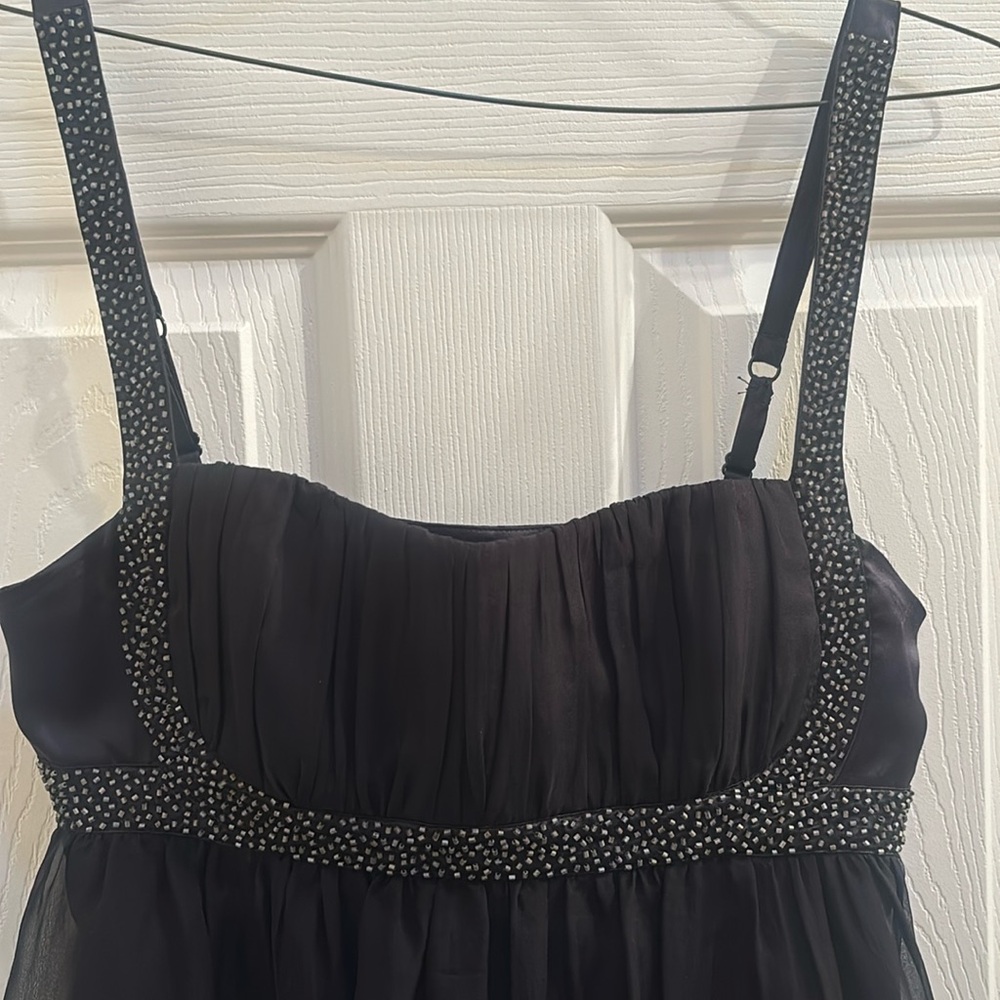 Bebe babydoll silk beaded tank, 2b Bebe black silk sleeveless silk shirt